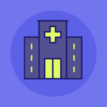An image of a hospital with a blue background